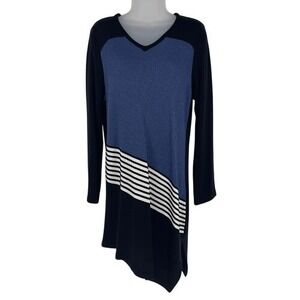 Gaspari Colorblock Asymmetrical Sweater Dress Blue Black White Size M